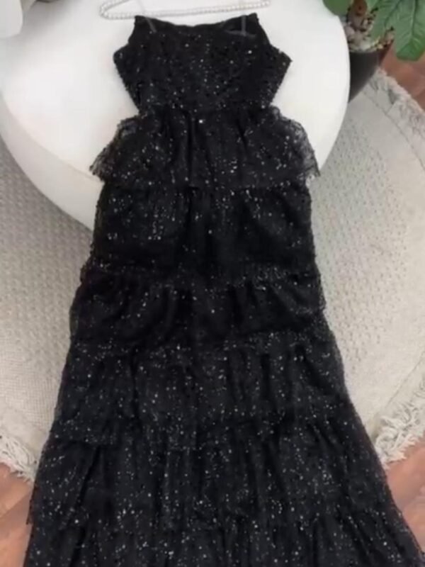 فستان سهرة تل مطرز بلول وخرز