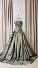 فستان سهرة دبل كلوش بخامة ميكادو مع تطريز يدوي