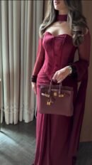 فستان سهرة كورسيه تفته وتنورة جورجيت مع كريستال وتطريز وبطانة تفته