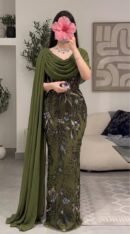 فستان سهرة مع وشاح وكلفةخرز وشيفون