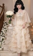 فستان سهرة اورقنزا كلفة ورود كريستال وفصوص الصدر