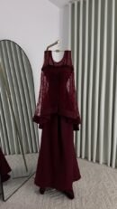 فستان سهرة دلعة عالية  شفاف وتبطين على خامة باربي وتطريز يدوي