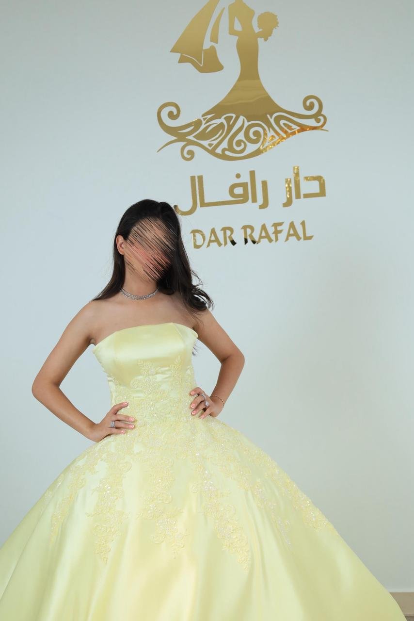 فستان ملكة بفخامة فستان زفاف توب الصدرية مع كلفة مشغول لول وبلور وخرز بخامة تفته سافانا الكوري الأصلي اللون ليموني أصفر مع إمكانية تنفيذجميع الألوان شامل جيبون تركي - الصورة 5